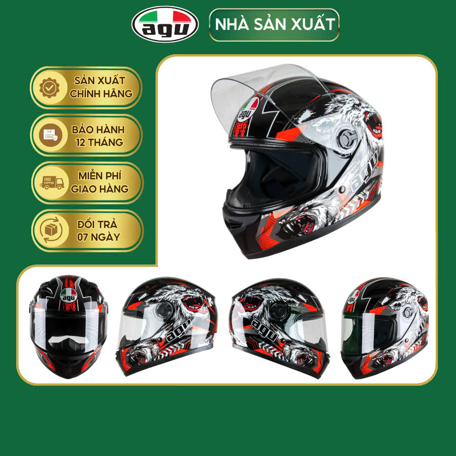 Mũ Bảo Hiểm Fullface AGU A138 Tem - Tặng Túi Vải  Và Cặp Sừng - Hàng Chính Hãng Bảo Hành 12 Tháng - Sản Phẩm Thời Trang Và Cao Cấp