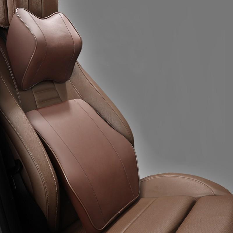 Gối Tựa Lưng Ô Tô Cao Su Non Bọc Da Cao Cấp , Gối Tựa Đầu Dùng Cho Xe Ô Tô, gối công thái học chống mỏi, thoáng khí - Be - Da