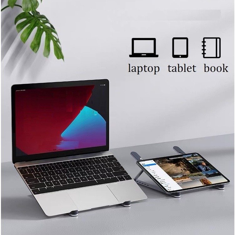 Giá Đỡ Laptop Nhôm Gấp Gọn, Tăng Giảm Độ Cao Linh Hoạt, Đế Tản Nhiệt Máy Tính