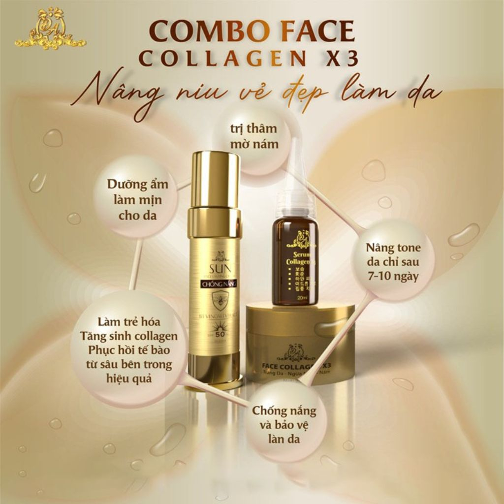 Combo Kem Face - Serum - Chống Nắng Collagen X3 Dưỡng Trắng Dưỡng Ẩm Da Mỹ Phẩm Đông Anh Chính Hãng CB01