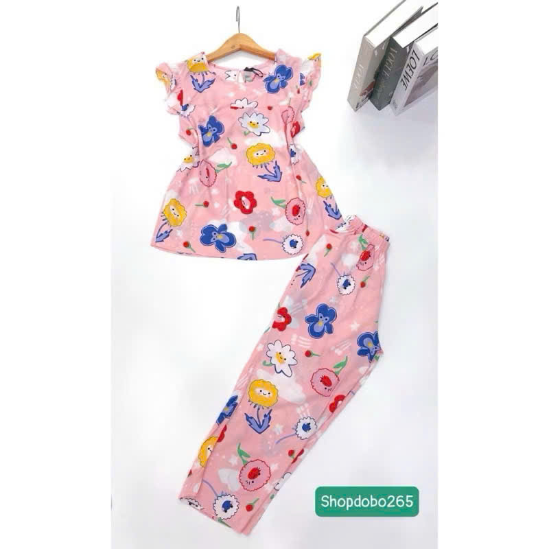 Đồ bộ nữ,đồ ngủ mặc nhà lửng 9 tấc tay cánh tiên vải lanh BL 57 họa tiết dễ thương size 51-70kg