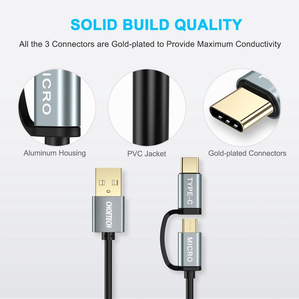 Cáp sạc 2 in 1 USB to Type C+ Micro Choetech XAC-0012