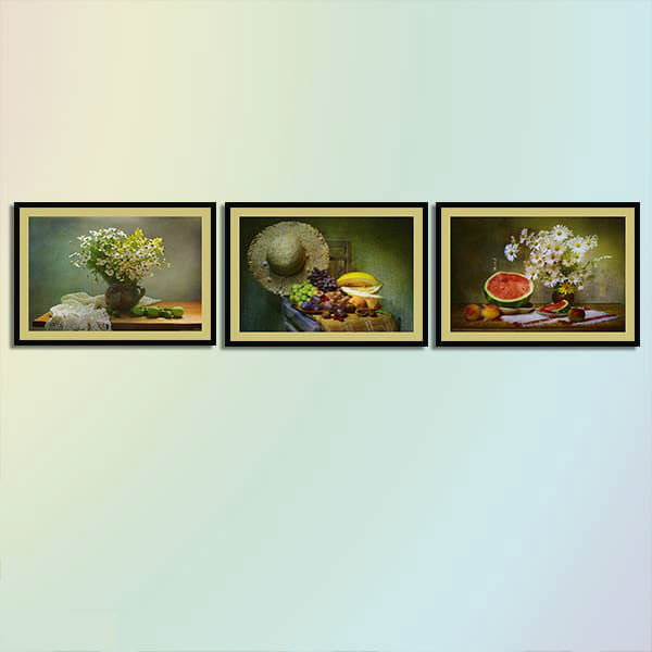 Bộ 3 Tranh Canvas Viền Composite Treo Tường Phòng Ăn &quot;Hoa Quả&quot; Phong Cách Sơn Dầu W548 (Size