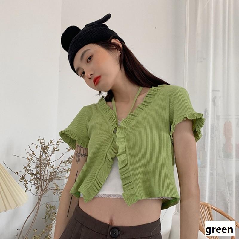 Áo Khoác Cardigan Dệt Kim Phối Ren Xinh Xắn Cho Nữ