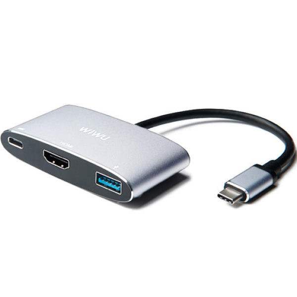 Hub chia cổng Type-C đa năng 3 in 1 hỗ trợ sạc nhanh 100W từ Type C ra 1 cổng Type-C PD 3.0, 1 cổng USB 3.0,  HDMI chuẩn 4k hiệu Wiwu Alpha C2H cho Macbook / iPad Pro 11 inch 12.9 inch / Laptop Type C thunderbolt 3 / điện thoại - hàng nhập khẩu