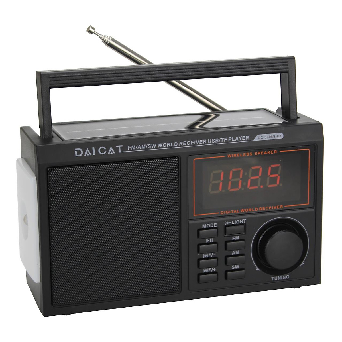 ĐÀI Radio FM DC-3008S-bluetooth năng lượng mặt trời Màn hình LCD-Hàng Chính Hãng