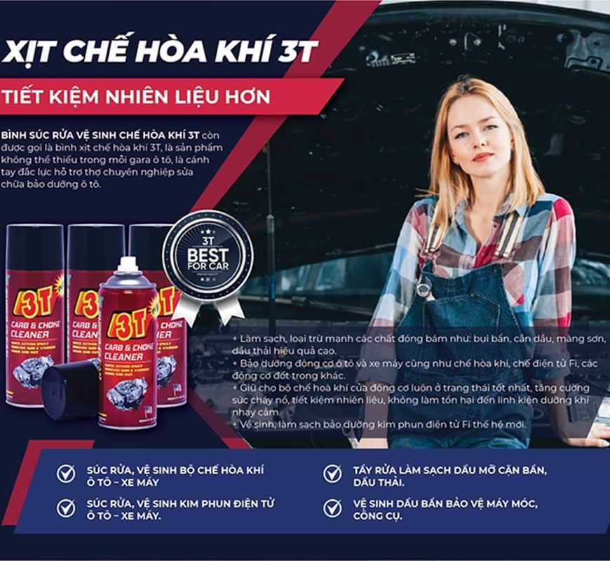 Xịt chế hòa khí ô tô, dung dịch rửa dầu mỡ máy, xúc bình xăng con ô tô, vệ sinh họng ga, xịt bướm ga