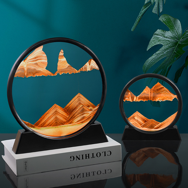 Tranh Cát Chảy Chuyển Động 3D Hình Tròn, Chân đế phát sáng , Thích Hợp Để Bàn , Trang trí phòng khách, bàn làm việc, góc học tập , Quà tặng lưu niệm
