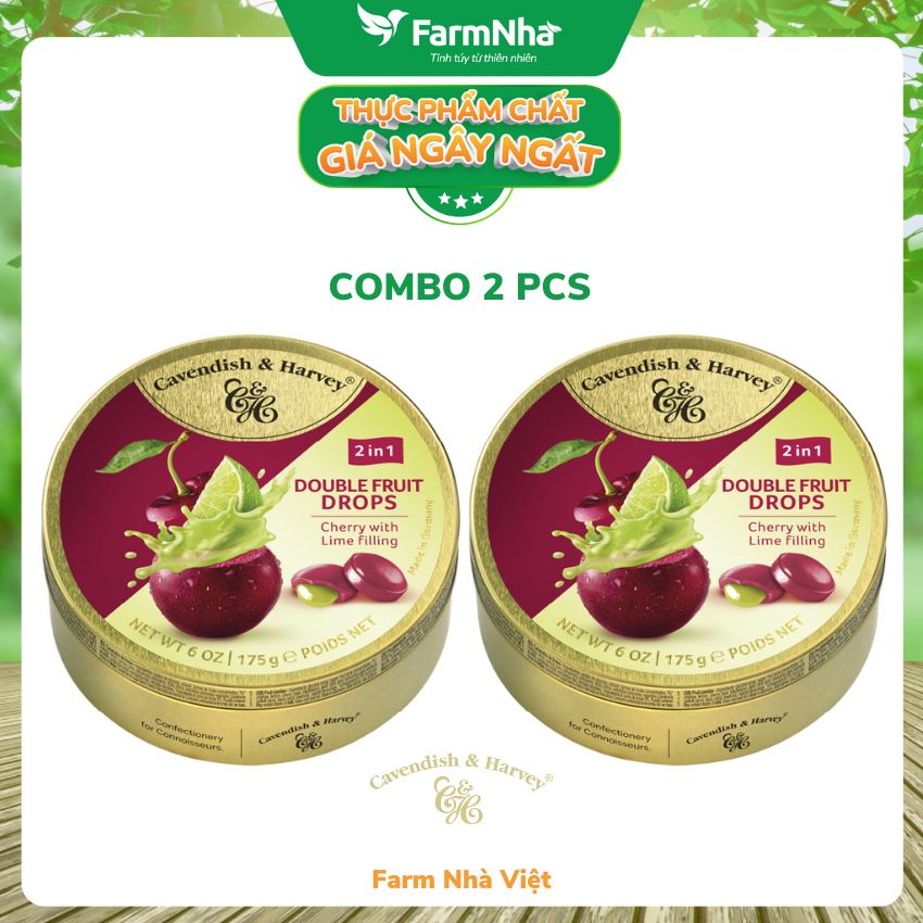 (Combo 2 hộp) Kẹo trái cây Cavendish &amp; Harvey vị CHERRY WITH LIME FILLING 175gr - Vị ngọt tự nhiên tuyệt vời từ Đức