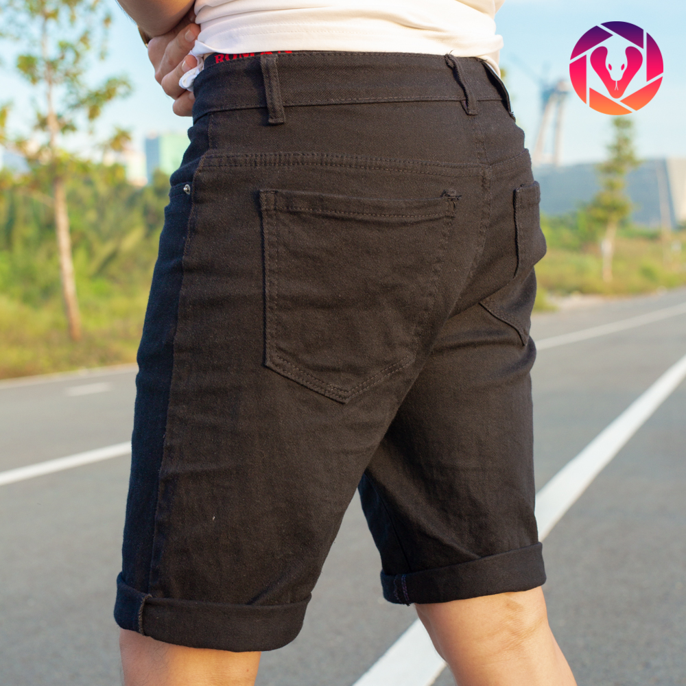 Quần short jean co giãn cho nam, màu trắng và đen, phong cách Hàn Quốc trẻ trung, năng động