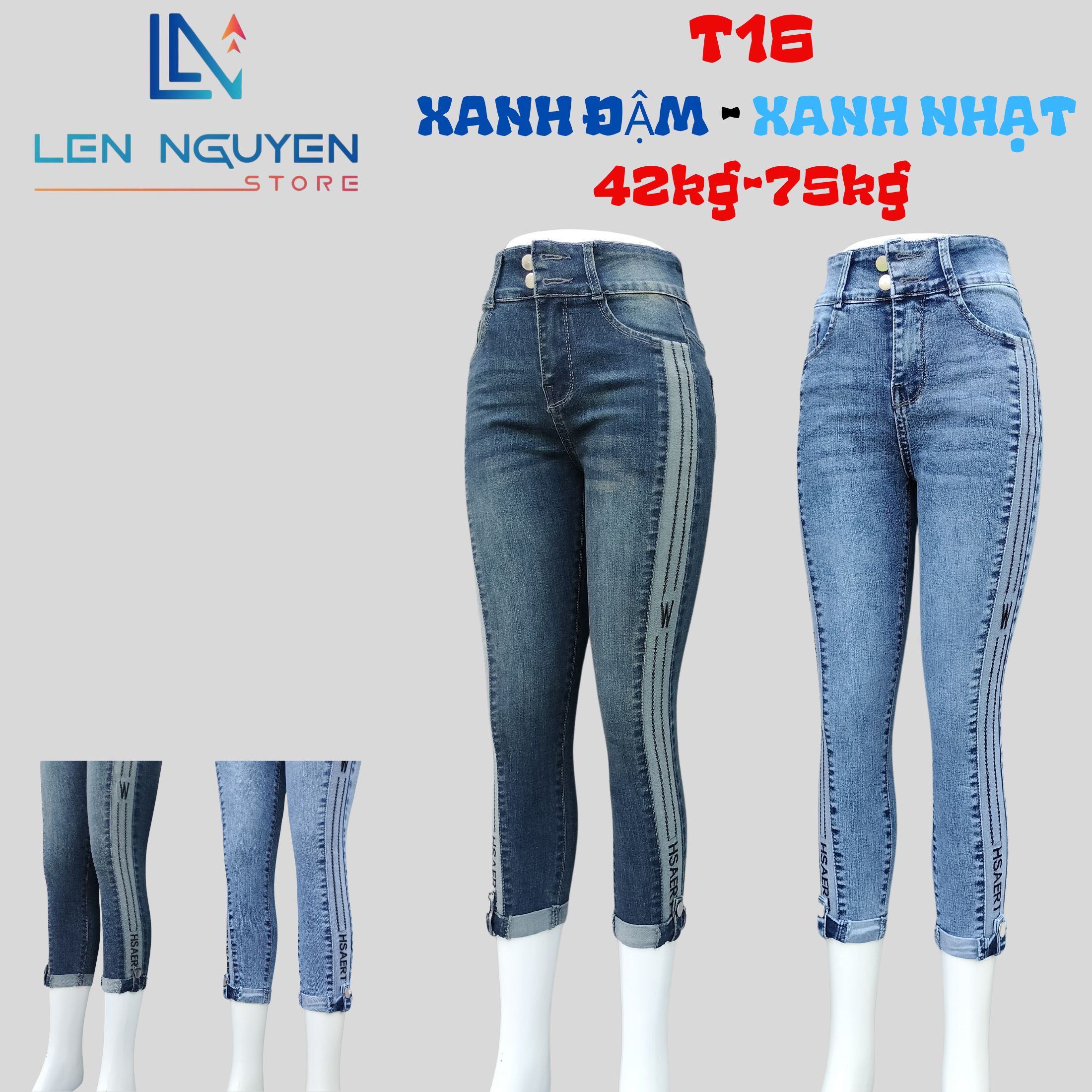 T16_Quần jean nữ lỡ dài 80-82cm thiết kế thêu sườn ,chất liệu vải cao cấp, co giãn cho 42kg đến 75kg 27-35 Vải Cao Cấp ,Mềm Mịn Thoáng Mát Pants Xanh Rêu Women Có Túi Denim Khuy