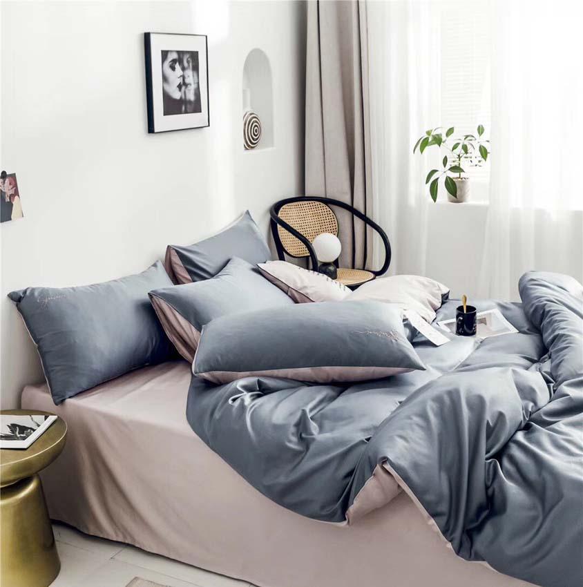 Bộ Chăn Ga Gối Lụa Tencel 60s Đơn Sắc LIDACO Cao Cấp - Ghi Phối Ga Hồng - TẶNG VỎ GỐI ÔM COTTON
