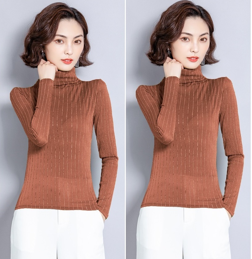 Áo kiểu thu đông cổ cao thun lưới kẻ sọc siêu xinh - a17165