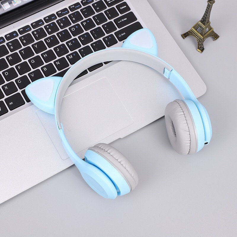 Tai nghe Bluetooth P47M gắn tai mèo dễ thương Phát sáng đèn đầy màu sắc Có LED có thẻ có thể gập lại - Công nghệ Bluetooth 5.0 - Hàng chính hãng