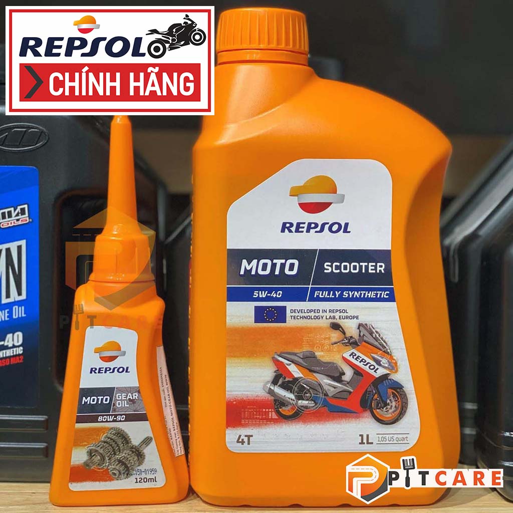 Repsol Scooter 5W40 1L + Nhớt hộp số Repsol Gear Oil 80W90 120ml ( bộ nhớt dùng cho xe tay ga cao cấp tổng hợp)