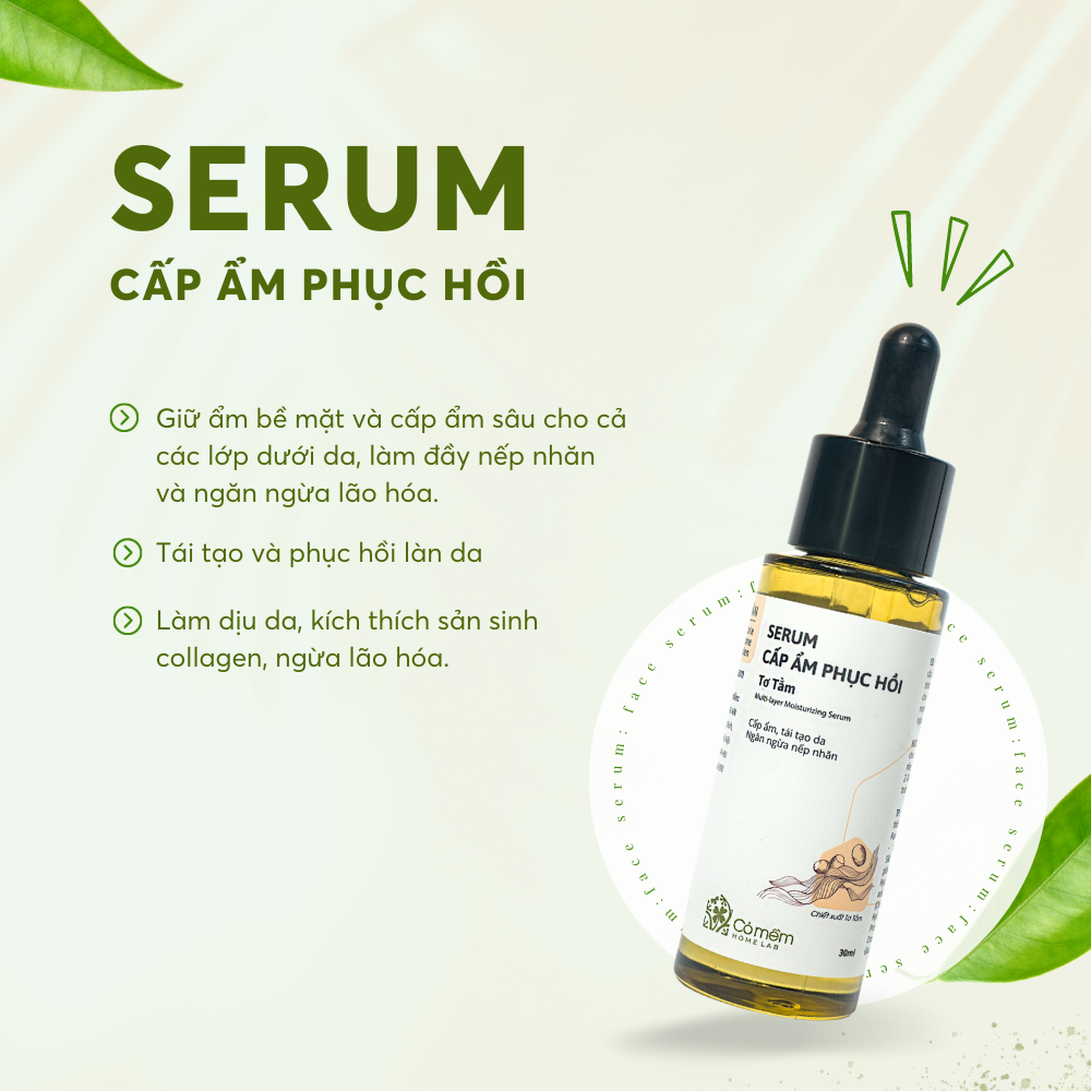 Serum Cấp Ẩm Phục Hồi Da Thu Nhỏ Lỗ Chân Lông Ngăn Ngừa Lão Hoá Dưỡng Da Tơ Tằm Cỏ Mềm 30ml