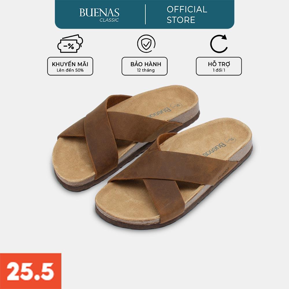 Dép đế trấu nam nữ da bò unisex birken quai chéo Buenas - BB03