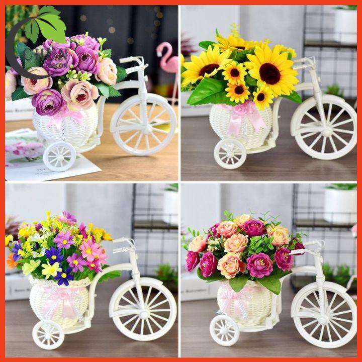 Hoa giả - Giỏ xe đạp hoa hướng dương nhiều mẫu cao 22cm để bàn,kệ tủ trang trí nhà cửa