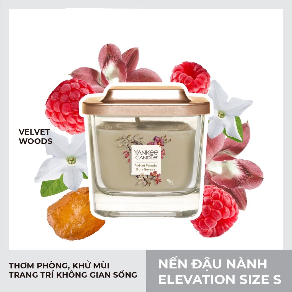 Nến ly vuông Elevation - Yankee Candle - Velvet Woods - Size S