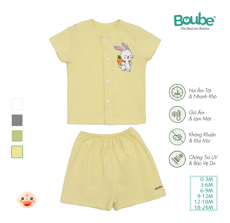 Bộ áo quần cộc tay cài thẳng nhiều màu sắc cho bé sơ sinh và trẻ nhỏ Boube, vải Cotton organic thoáng mát - Size 0-24M