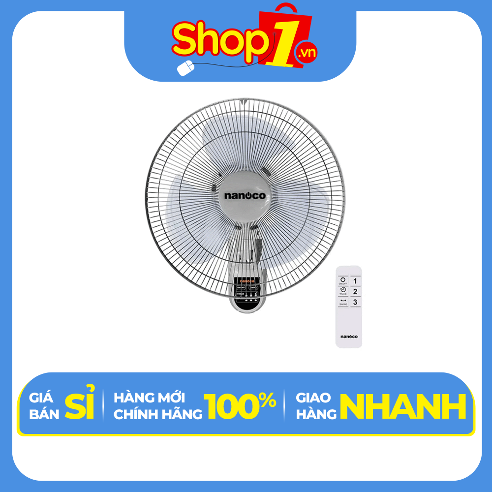 Quạt treo tường Nanoco NWF1612RC-G Xám - Hàng chính hãng - Chỉ giao HCM