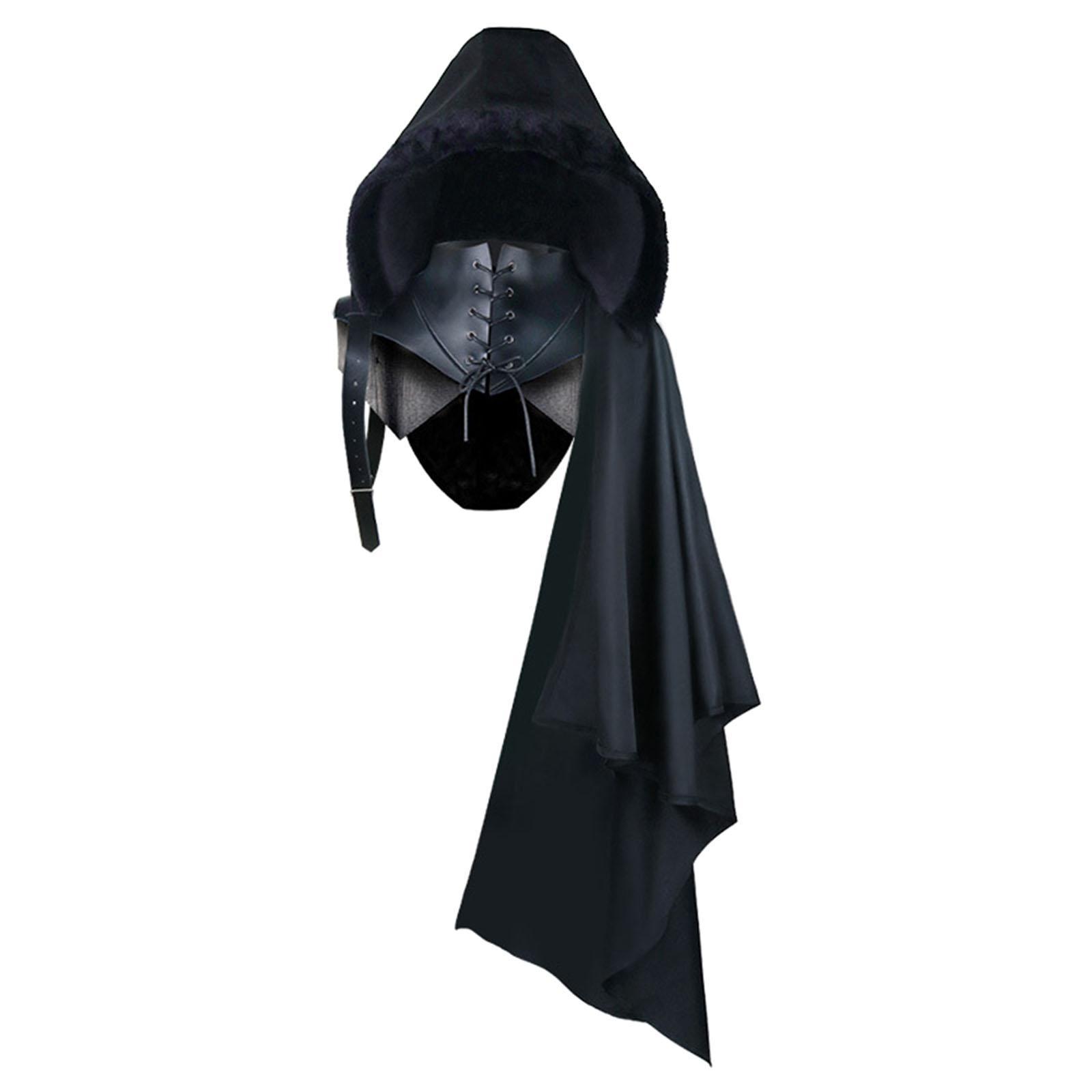 Black Cape Cloak with Buckle Straps Unisex Punk Halloween Gothic Hooded Cape Hat