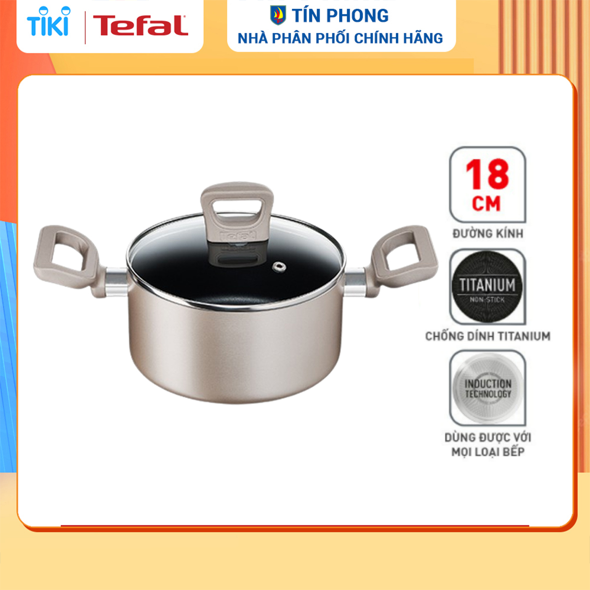 Nồi chống dính đáy từ Tefal Sensations H9104314 18cm (Đồng) - Hàng chính hãng