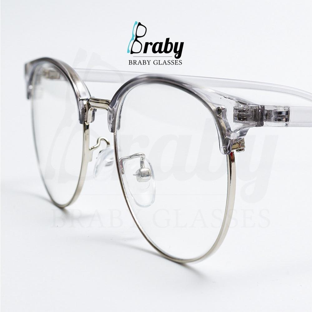Gọng kính kính cận mắt tròn nửa gọng thời trang nam nữ Braby chất liệu TR90 dẻo kết hợp cầu kính kim loại MK22