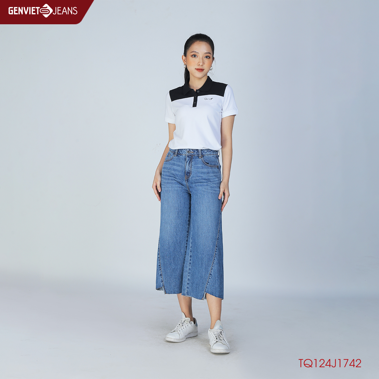 Quần Dài Lửng Jeans Nữ Ống Suông TQ124J1742 GENVIET