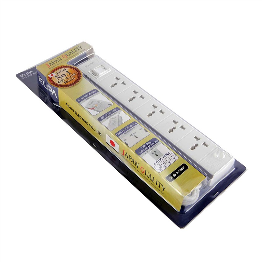 Ổ cắm 5 ổ điện; 1 công tắc; 3m; 2xUSB ELPA ESU-VNC53 - HÀNG CHÍNH HÃNG