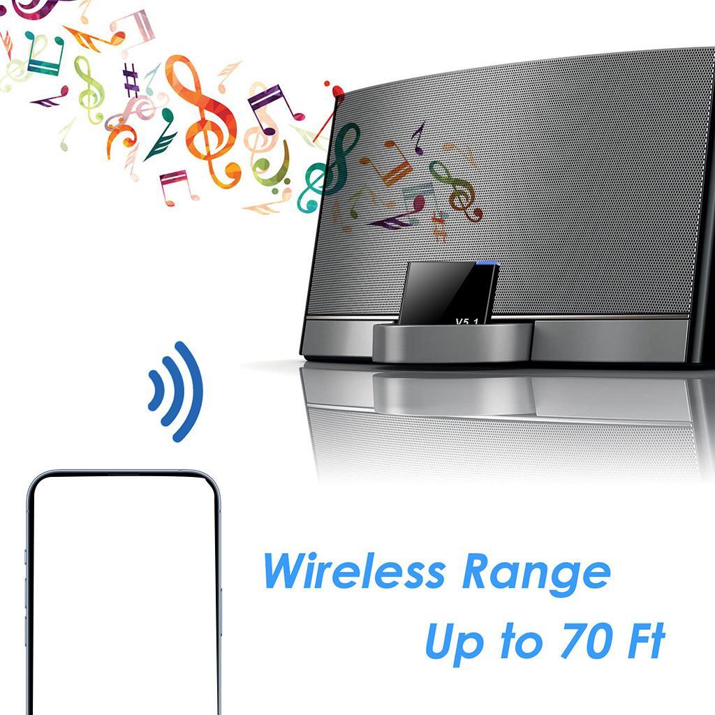 30 Pin Bluetooth Audio Receiver A2DP Music Adapter for 30 Pin Dock Speaker, Bluetooth Devices
