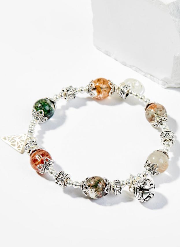Vòng Tay Phong Thủy Nữ Đá Ưu Linh Đa Sắc Phối Charm Bạc  Nhiều Mệnh Ngọc Quý Gemstones