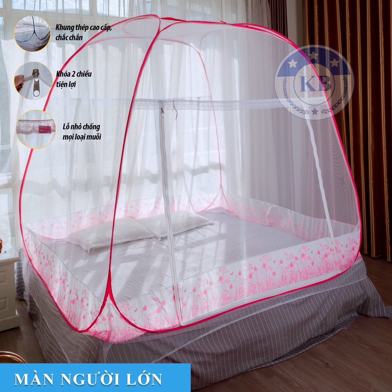 Màn mùng chụp tự bung đỉnh rộng Kinh Bắc Size ( 1m6 / 1m8 / 2m2 ) x 2m