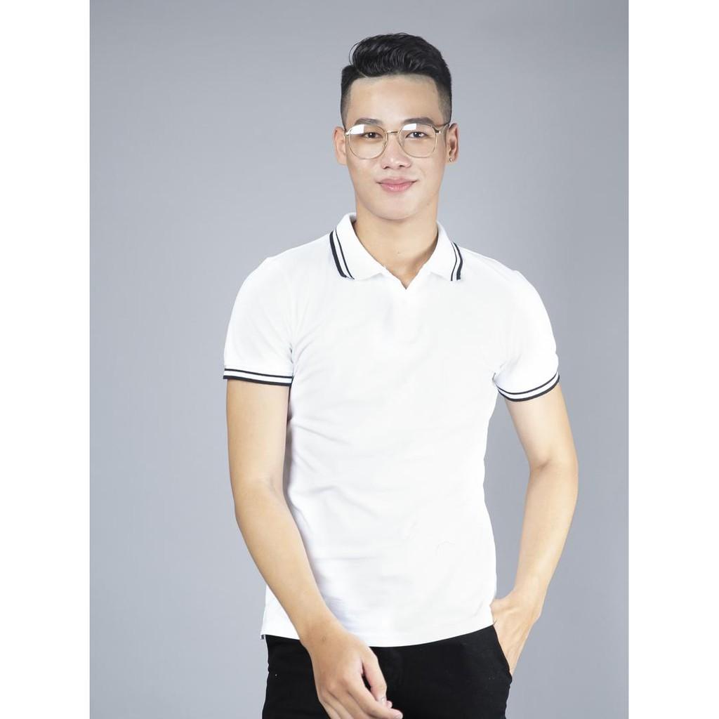 Áo Thun Nam, nữ unisex Polo Cổ Bẻ Phối Bo Sọc Đẹp Sang Trọng Đẳng Cấp (Trắng + đen)