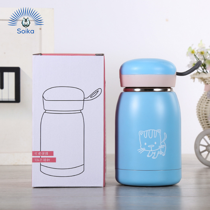 Bình Giữ Nhiệt Cute Cho Bé SOIKA ST01300 Inox 304 300ml Cách Nhiệt Chân Không Hình Con Mèo Nhiều Màu