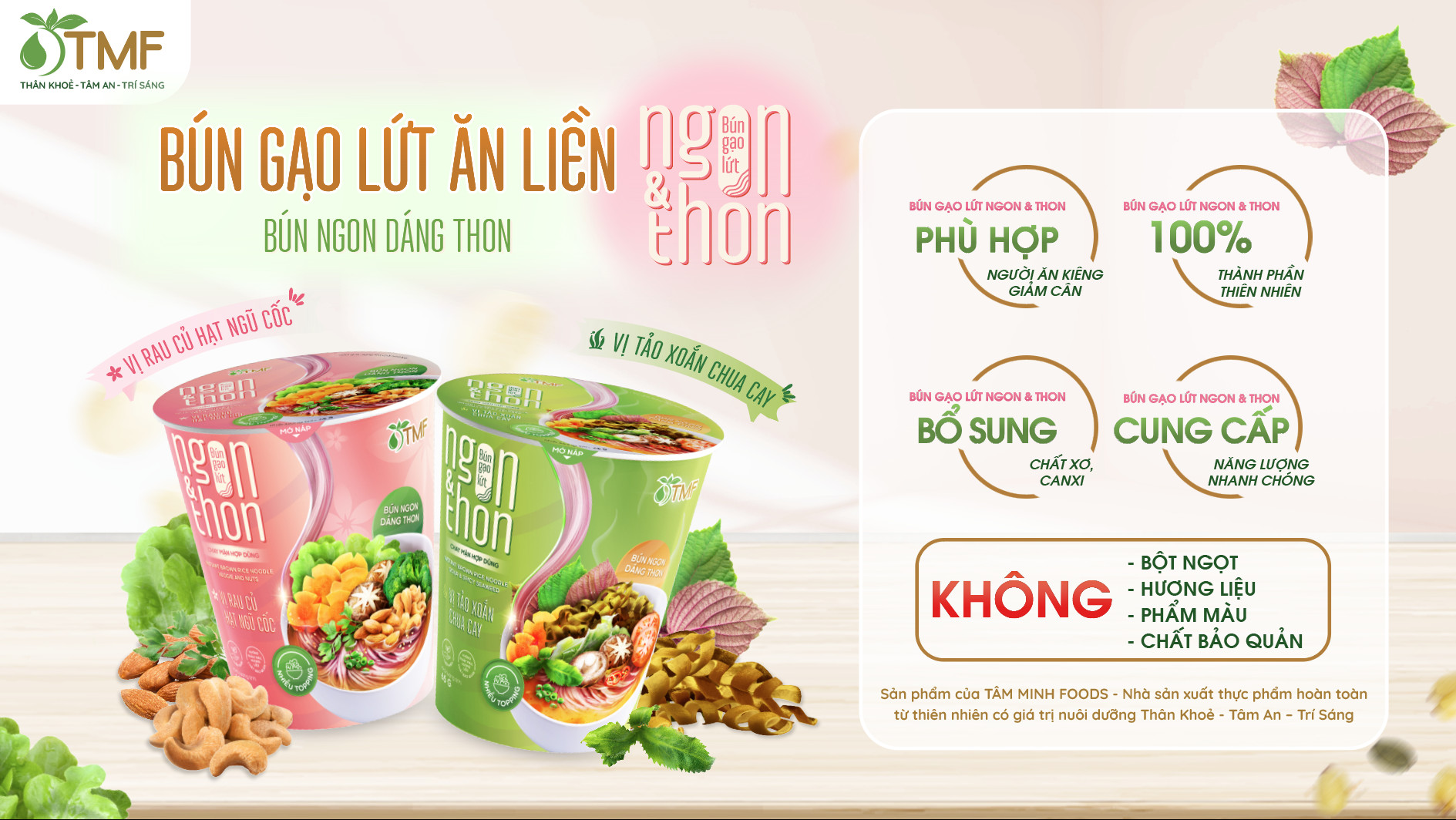 Bún gạo lứt ăn liền NGON &amp; THON - Vị tảo xoắn chua cay