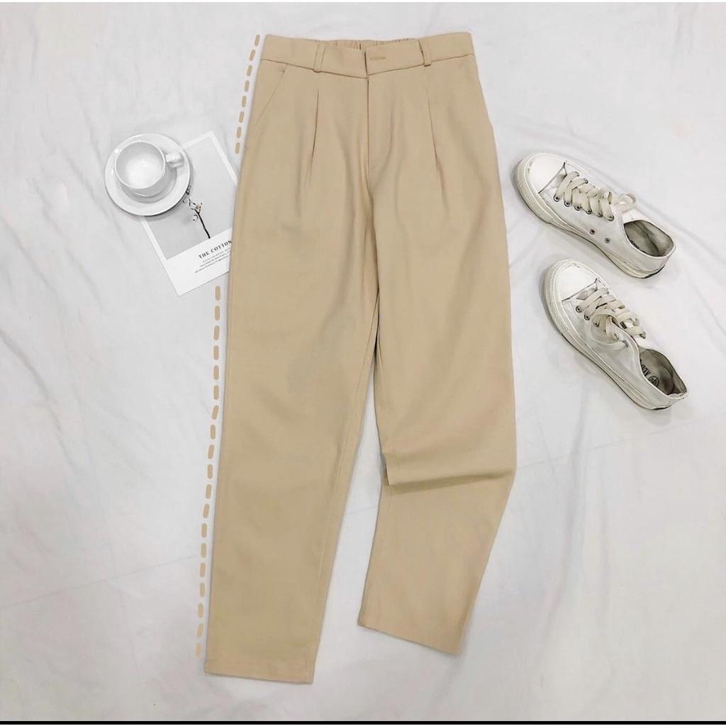 Quần dài kaki lưng thun cài cúc ống suông - vải kaki mềm