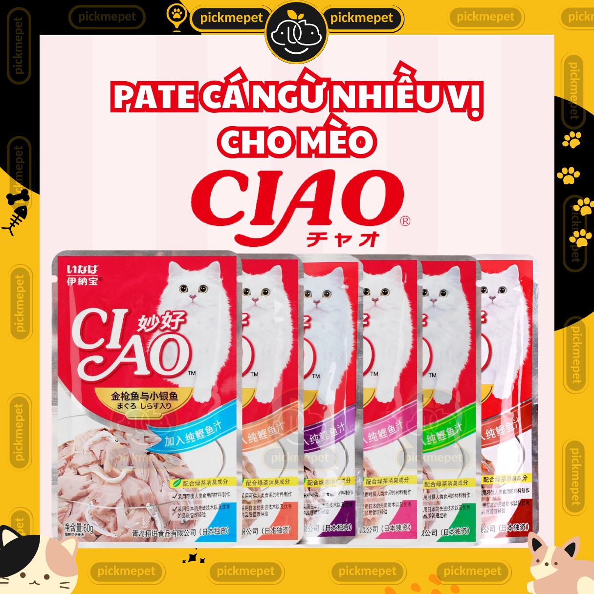 Pate Cia0 Nhiều Vị Thơm Ngon cho Mèo Mọi Lứa Tuổi 60g