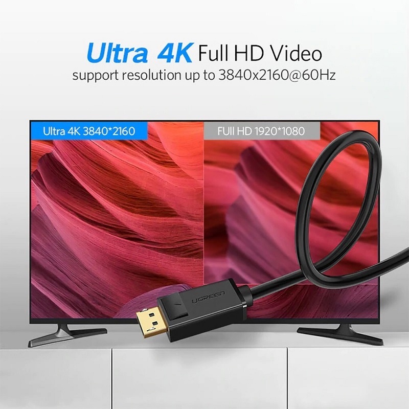 Cáp Displayport 2 đầu dương 1,5M hỗ trợ 2K*4K@60Hz 28AWG Ugreen 10245 hàng chính hãng