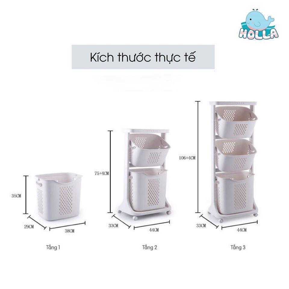 Kệ đựng đồ 3 tầng đa năng, Rổ đựng quần áo 3 tầng platic có bánh xe nhựa Việt Nhật