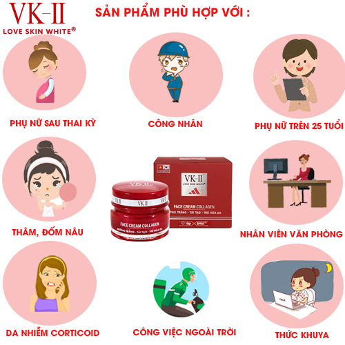 Kem dưỡng trắng, tái tạo và trẻ hóa da VK-II Love Skin White Face Cream Collagen 10g