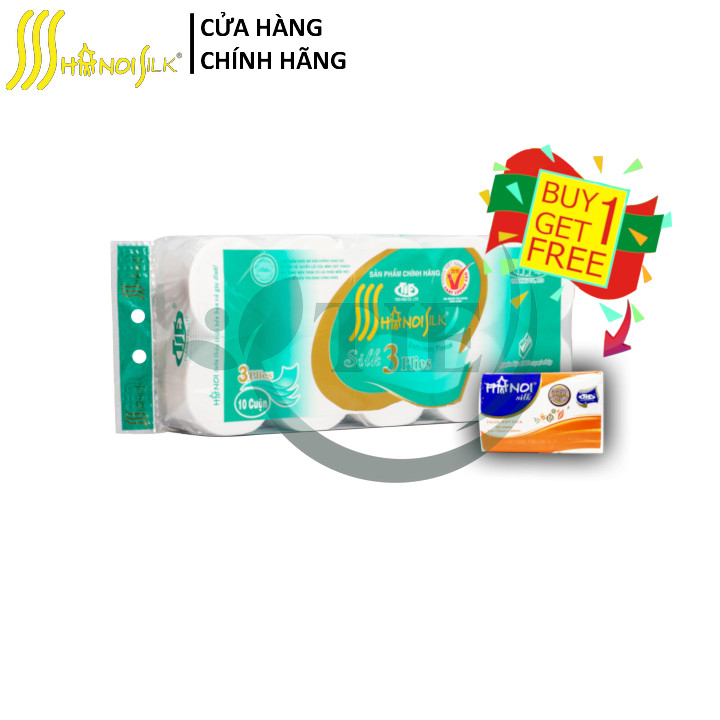 Giấy vệ sinh HÀ NỘI SILK 3 lớp Xanh Không Lõi Cao Cấp