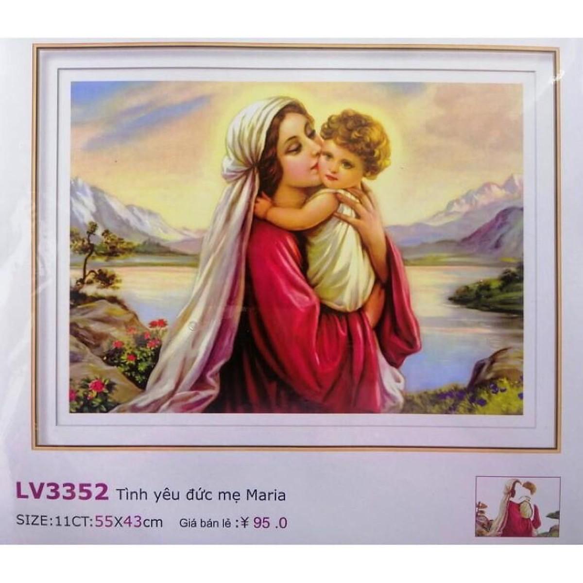 Tranh thêu chữ thập Tình Yêu Đức Mẹ Maria chưa thêu