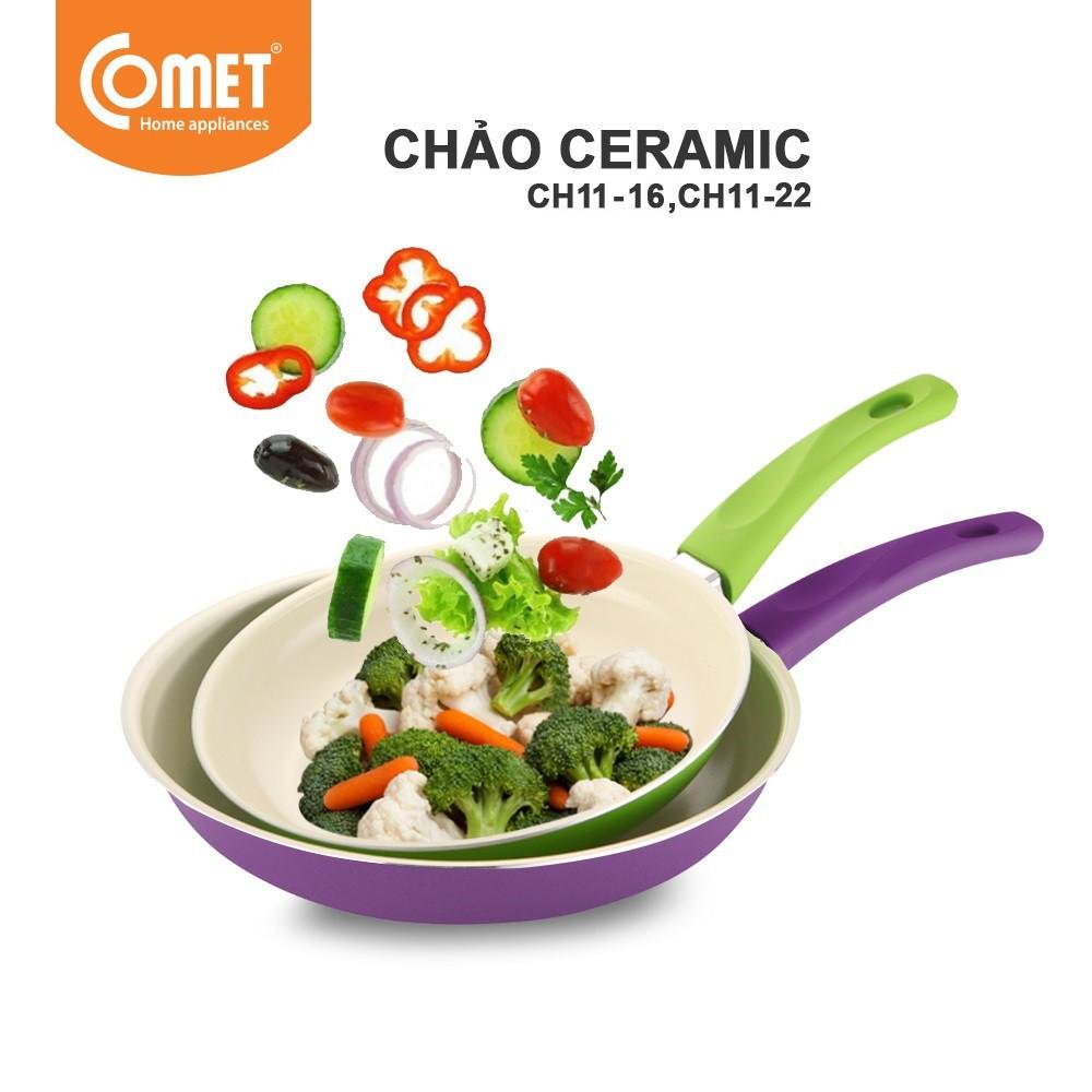 Combo 02 chảo chống dính Ceramic COMET - CH11-16&amp;22 - Màu ngẫu nhiên - Hàng Chính Hãng