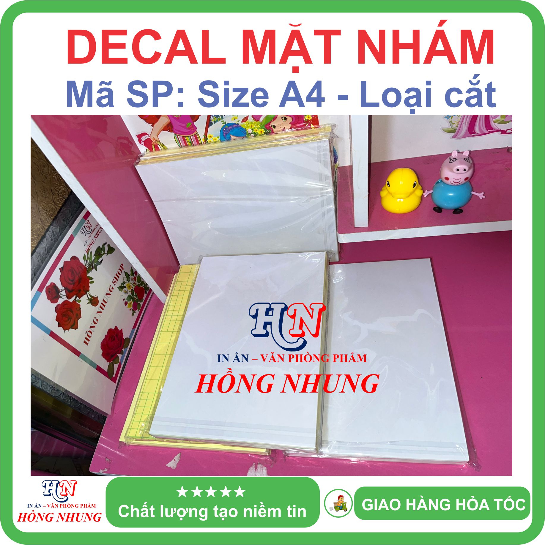 [HỒNG NHUNG] Xấp 100 tờ Decal A4 mặt nhám (Decal Đế Xanh loại cắt) - Siêu Dính, Mặt Giấy Mịn