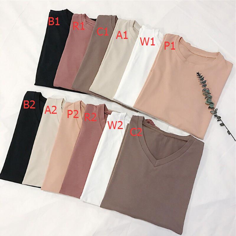 Áo thun dáng rộng cổ chữ V / chữ V màu trơn