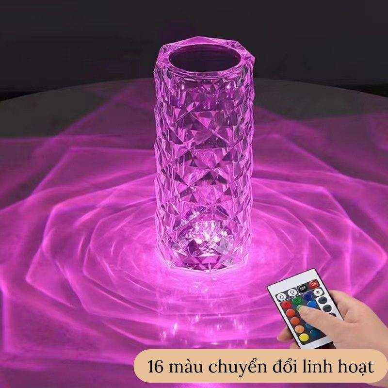 Đèn Ngủ Pha Lê Cảm Ứng RGB 16 Màu Chạm Tay Để Thay Đổi Màu Sắc Có Điều Khiển Từ Xa, Trang Trí Bàn Phòng Khách, Phòng Ngủ - Hàng Loại 1 - Chính Hãng MINIIN