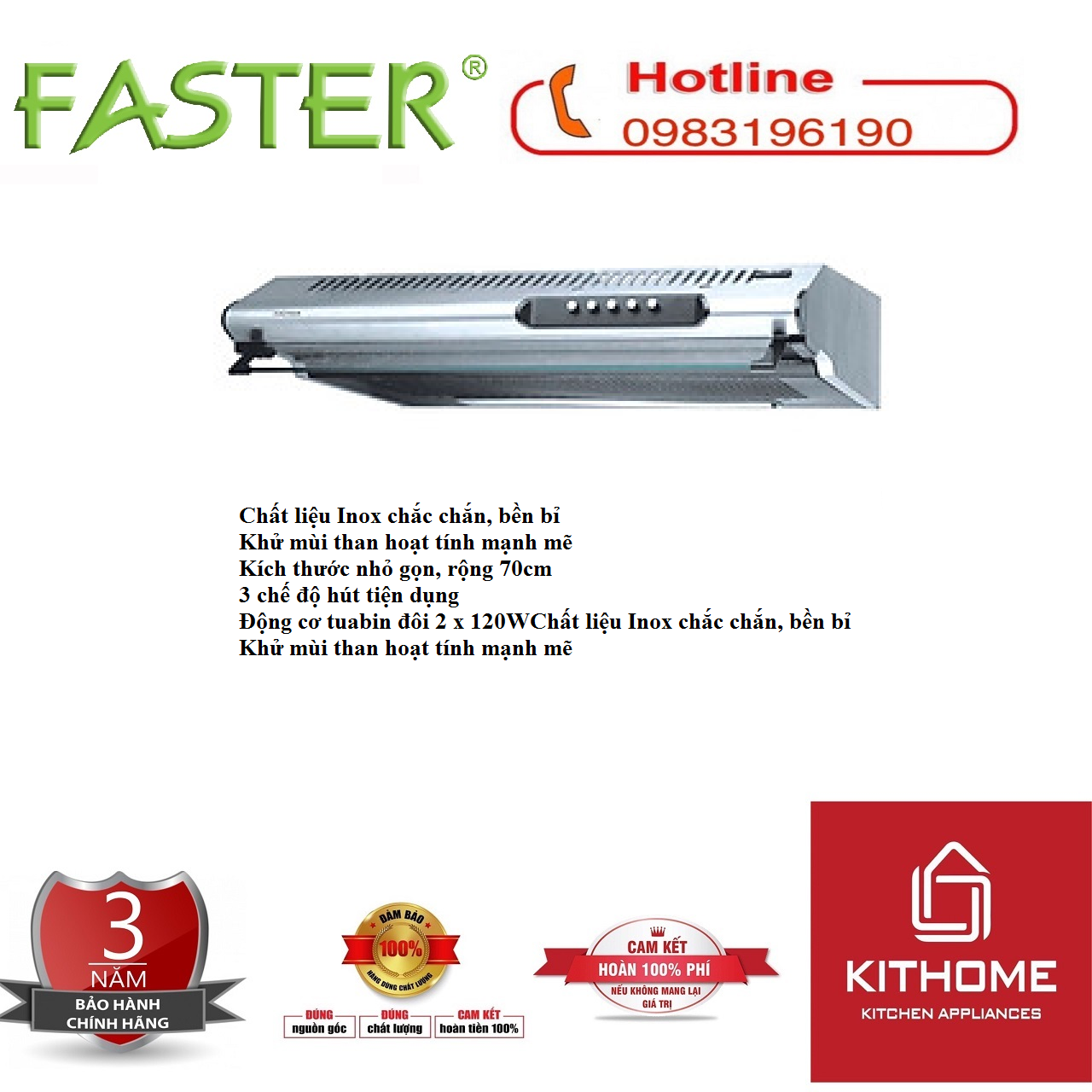 Máy Hút Khói Faster FS0870S (2 x 120W) - Hàng chính hãng