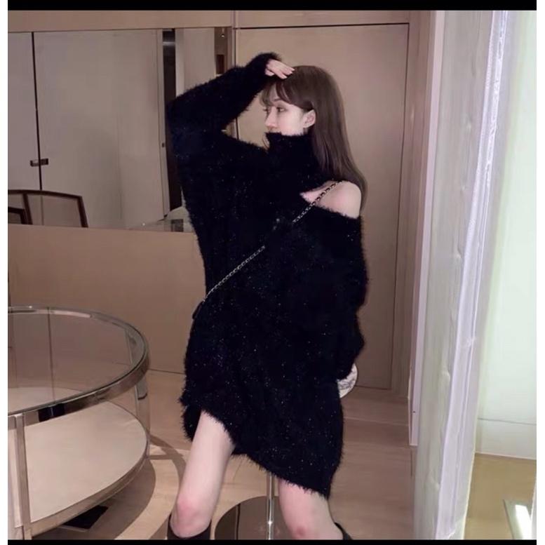Áo len nhũ bling lệch vai