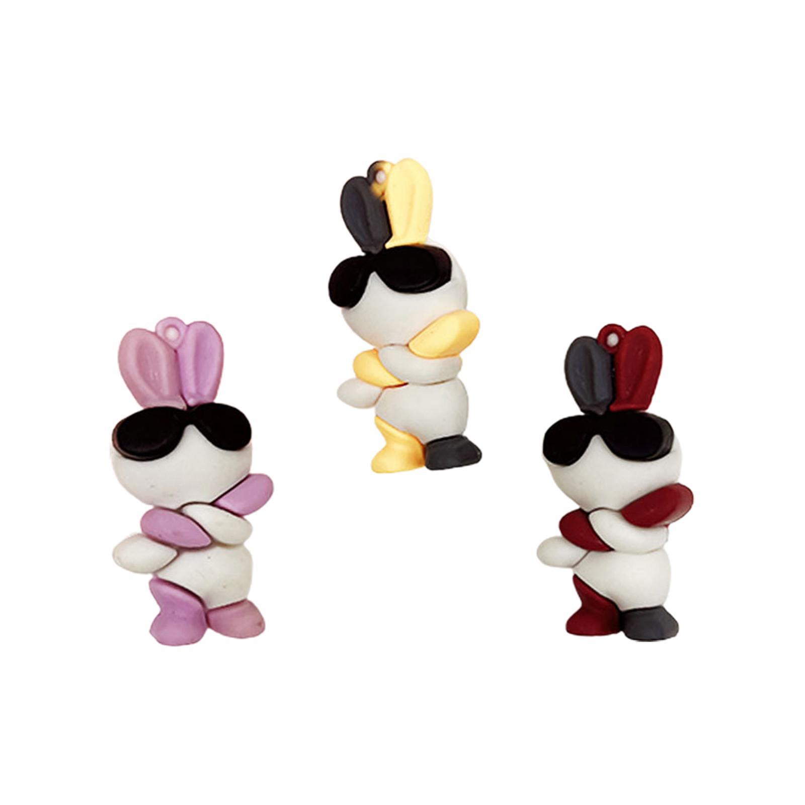 3x Rabbit Doll Key Chain Pendant Kids Adults Gifts Wear Glasses Rabbit Keychain for Purse